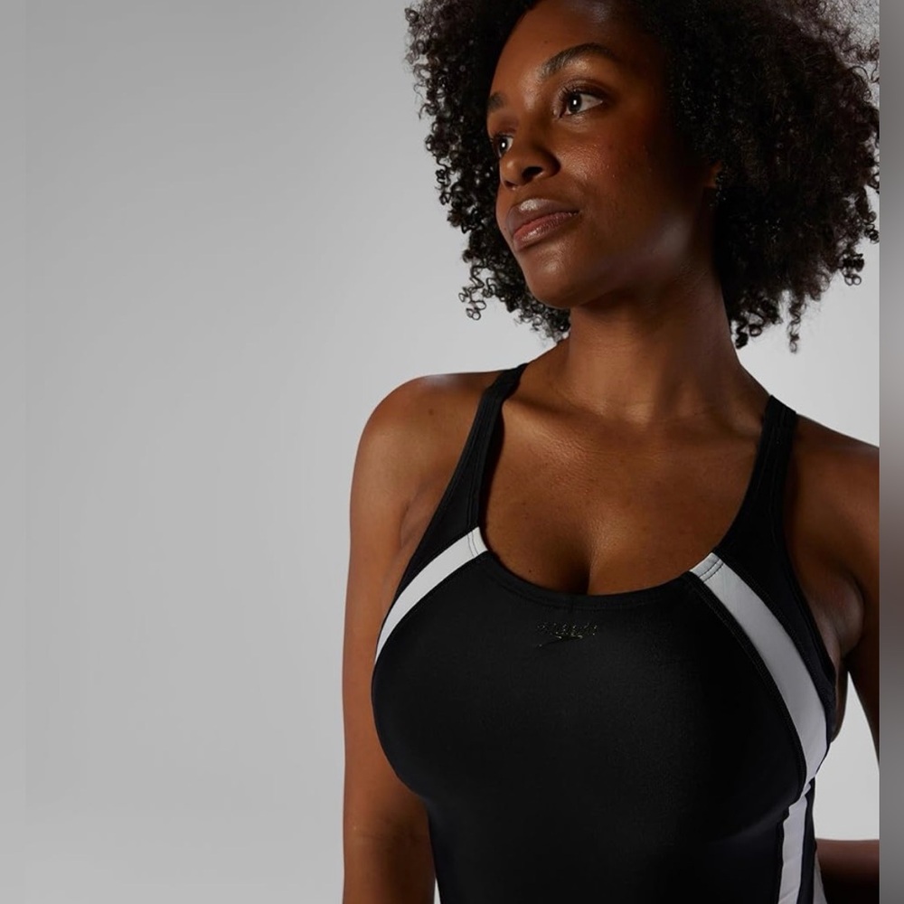 Speedo Swimsuit One Piece Creora Highclo Quantum Splice High Cut Black 12 NWT - Picture 4 of 10